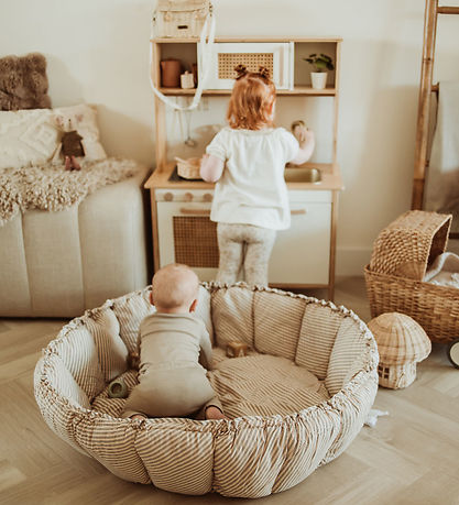 Play&Go Legetæppe - 3-i-1 - Ø130 cm - Bloom Stripes Blue