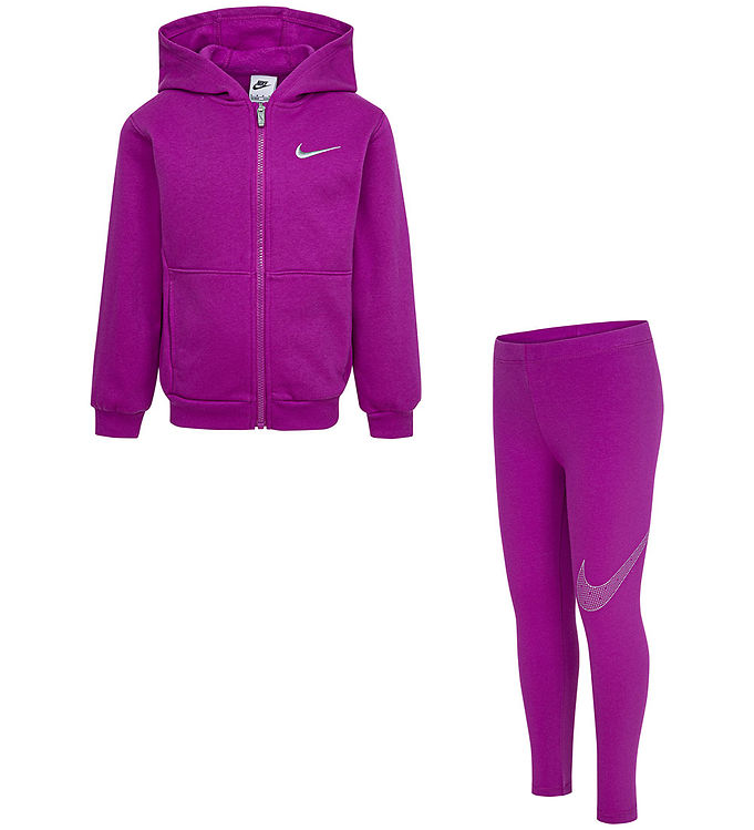 Nike Sæt - Cardigan/Leggings - Hot Fuchsia m. Sølv