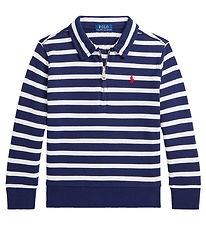 Polo Ralph Lauren Polobluse m. Lynlås - Navy/Hvidstribet Polo Ralph Lauren Polobluse m. Lynlås - Navy/Hvidstribet