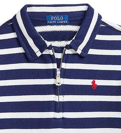 Polo Ralph Lauren Polobluse m. Lynlås - Navy/Hvidstribet Polo Ralph Lauren Polobluse m. Lynlås - Navy/Hvidstribet