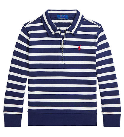 Polo Ralph Lauren Polobluse m. Lynlås - Navy/Hvidstribet Polo Ralph Lauren Polobluse m. Lynlås - Navy/Hvidstribet