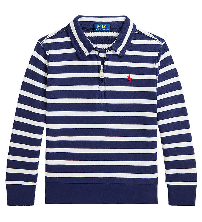 Polo Ralph Lauren Polobluse m. Lynlås - Navy/Hvidstribet
