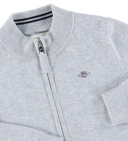 GANT Cardigan - Shield Cotton Zip - Strik - Light Grey Melange GANT Cardigan - Shield Cotton Zip - Strik - Light Grey Melange