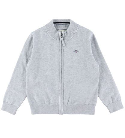 GANT Cardigan - Shield Cotton Zip - Strik - Light Grey Melange GANT Cardigan - Shield Cotton Zip - Strik - Light Grey Melange