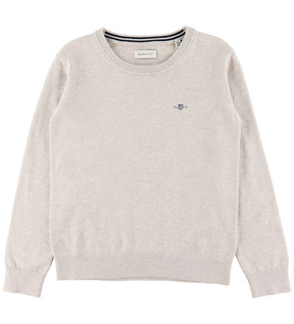 GANT Bluse - Shield Classic Cotton C-Neck - Strik - Light Beige  GANT Bluse - Shield Classic Cotton C-Neck - Strik - Light Beige