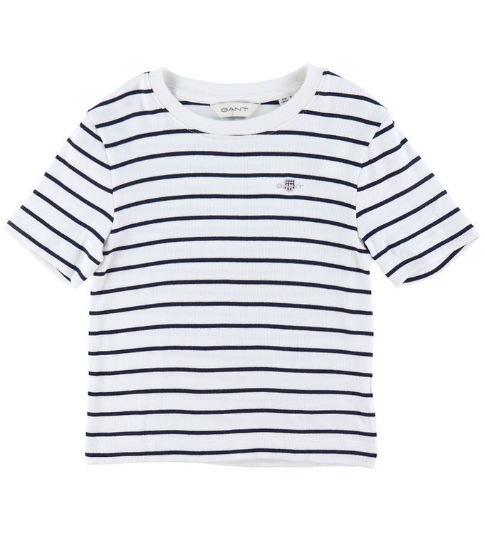 GANT T-Shirt - Striped Shield Slim - Rib - Eggshell