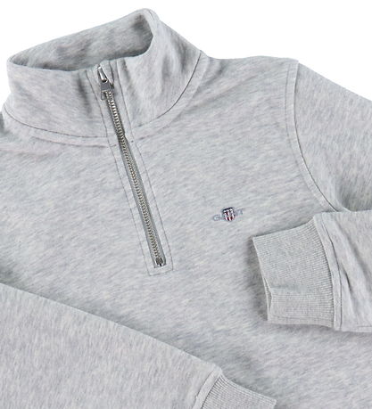 GANT Sweatshirt - Shield Half Zip - Light Grey Melange GANT Sweatshirt - Shield Half Zip - Light Grey Melange