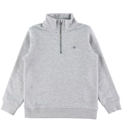 GANT Sweatshirt - Shield Half Zip - Light Grey Melange GANT Sweatshirt - Shield Half Zip - Light Grey Melange