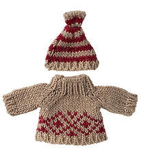 Maileg sweater/Hat - Strik - Mus - Mor Maileg sweater/Hat - Strik - Mus - Mor
