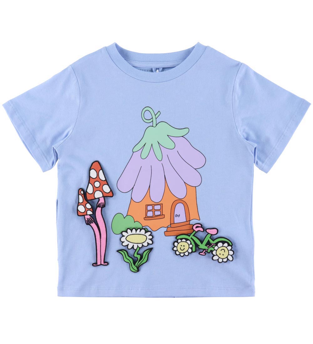 Stella McCartney Kids T-Shirt - Hellblau m. Aufnäher - Stella McCartney Kids - 6 Jahre (116) - T-Shirts