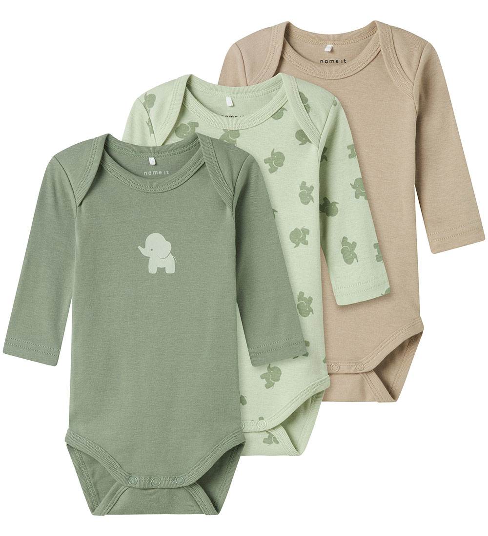 Name It Rompers l/s - Noos - NbmBody - 3-pack - Sea Schuim Eleph - Name It - 3 jaar (98) - Rompers Lange Mouw