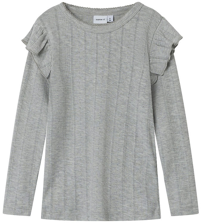 Name It Bluse - Noos - NmfJulia - Grey Melange m. Hulmønster
