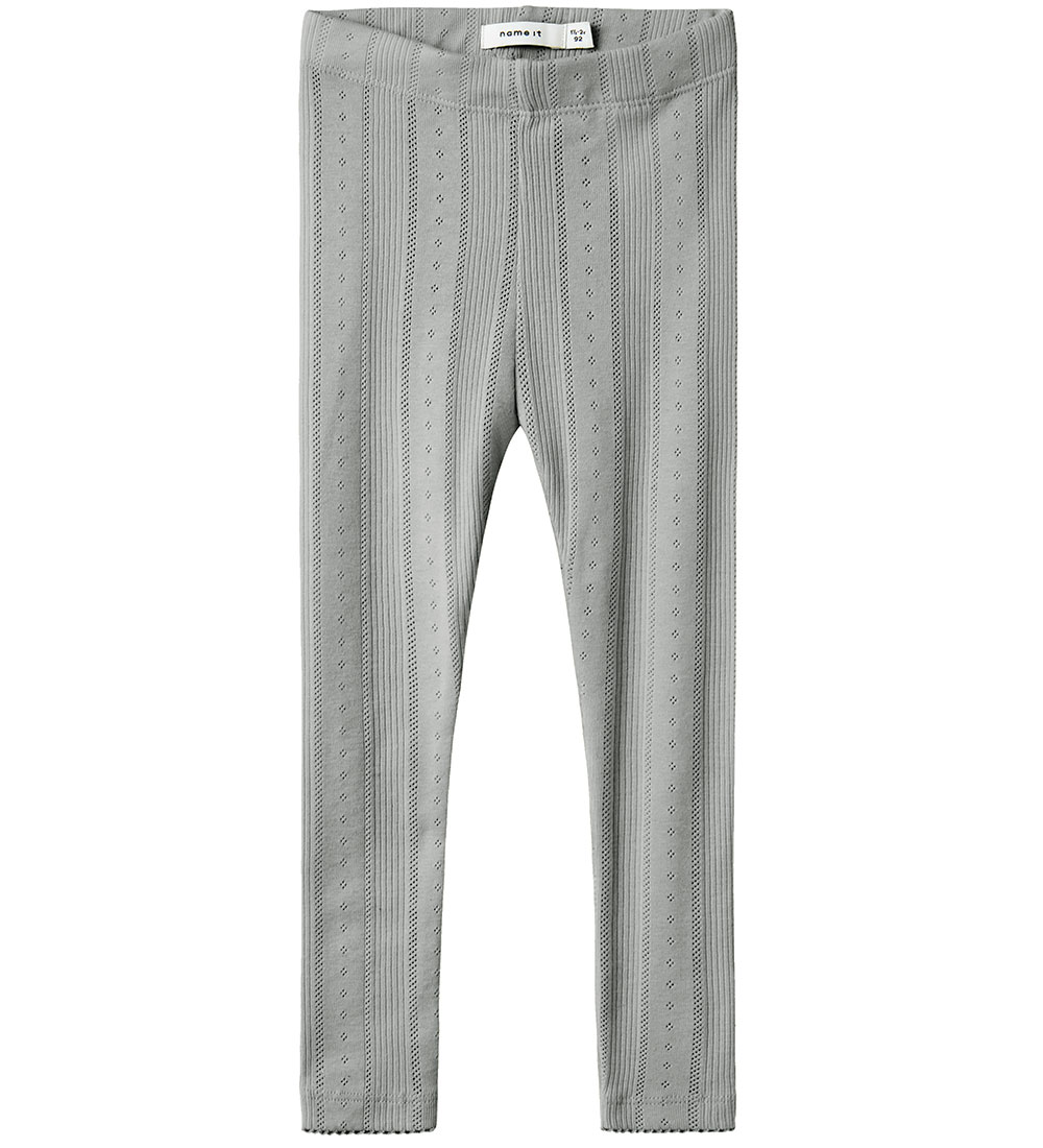 Name It Leggings - Noos - NmfJulia - Grey Melange m. Lochmuster - Name It - 2 Jahre (92) - Leggings