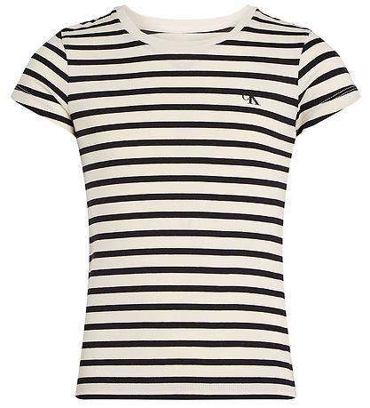 Calvin Klein T-shirts - 2-pak - Stripe Slim - Turtledove/Ck Blac