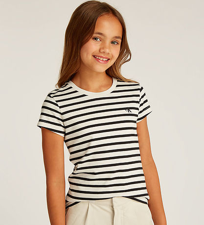 Calvin Klein T-shirts - 2-pak - Stripe Slim - Turtledove/Ck Blac