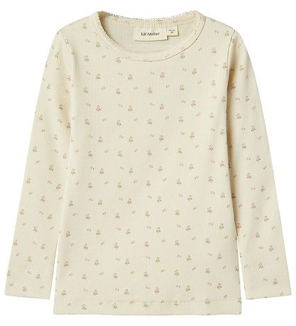 Lil' Atelier Bluse - Rib - NmfGago - Turtledove/FLOWER Lil' Atelier Bluse - Rib - NmfGago - Turtledove/FLOWER