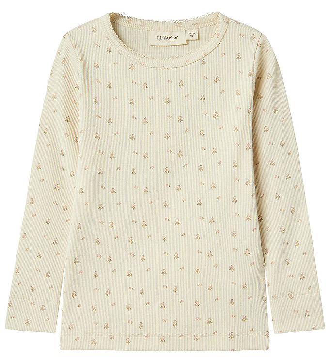 Lil' Atelier Bluse - Rib - NmfGago - Turtledove/FLOWER