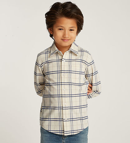 Tommy Hilfiger Skjorte - Fløjl - Classic Beige/Navyternet Tommy Hilfiger Skjorte - Fløjl - Classic Beige/Navyternet