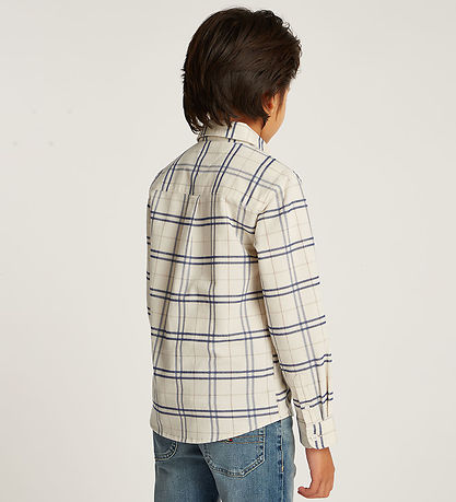 Tommy Hilfiger Skjorte - Fløjl - Classic Beige/Navyternet Tommy Hilfiger Skjorte - Fløjl - Classic Beige/Navyternet