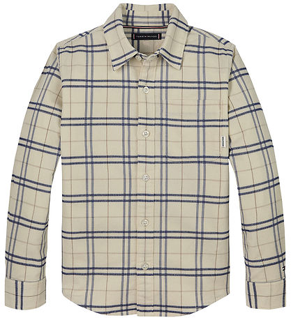 Tommy Hilfiger Skjorte - Fløjl - Classic Beige/Navyternet Tommy Hilfiger Skjorte - Fløjl - Classic Beige/Navyternet