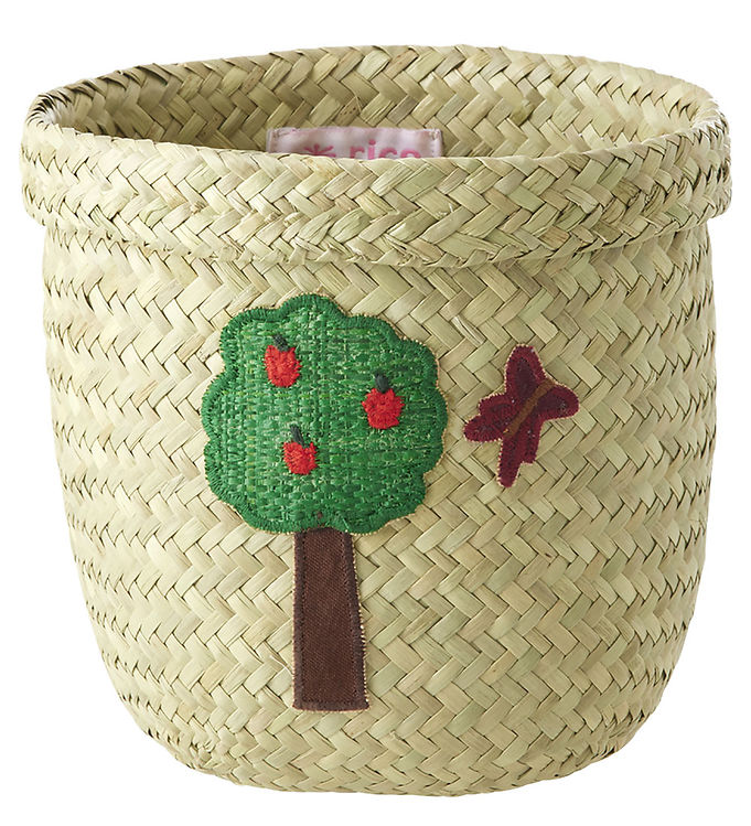 Rice Opbevaringskurv - Raffia/Søgræs - Happy Forest - 15x16 cm -