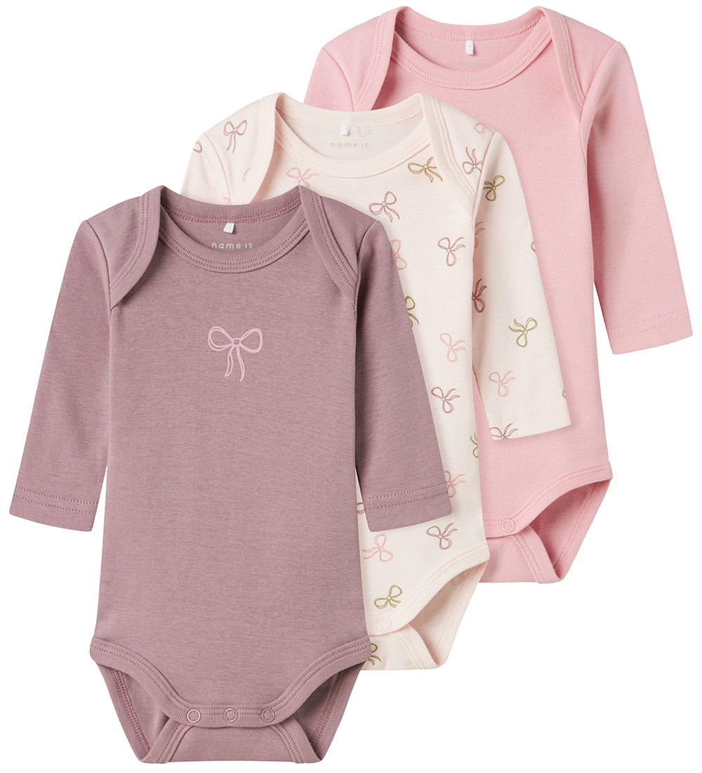 Name It Romper l/s - Noos - NbfBody - 3-pack - Nauwelijks Roze - Name It - 62 - Rompers Lange Mouw