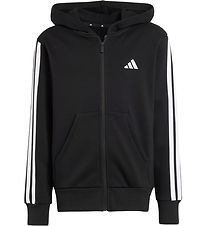 adidas Performance Cardigan - J 3S FL FZ HD - Black/White adidas Performance Cardigan - J 3S FL FZ HD - Black/White