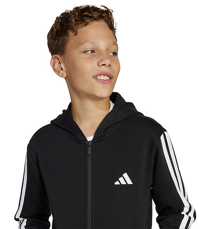 adidas Performance Cardigan - J 3S FL FZ HD - Black/White adidas Performance Cardigan - J 3S FL FZ HD - Black/White