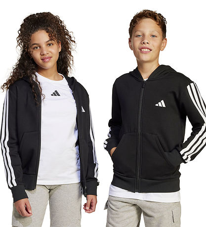 adidas Performance Cardigan - J 3S FL FZ HD - Black/White adidas Performance Cardigan - J 3S FL FZ HD - Black/White