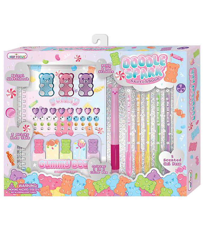 Hot Focus Spiralbog m. Gelépenne/Post-Its/Klistermærker - Doodle