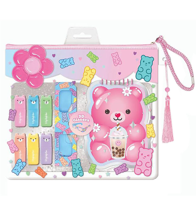 Hot Focus Notesbog m. Highlightere/3D Brille I Taske