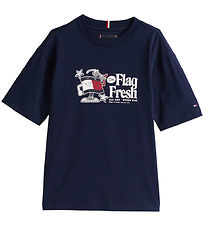 Tommy Hilfiger T-shirt - Flag Fun - Dark Night Navy m. Print Tommy Hilfiger T-shirt - Flag Fun - Dark Night Navy m. Print