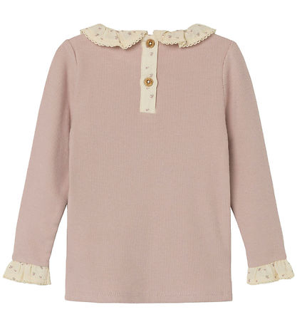 Lil' Atelier Bluse - Rib - NmfTrine - Shadow Gray m. Flæser Lil' Atelier Bluse - Rib - NmfTrine - Shadow Gray m. Flæser