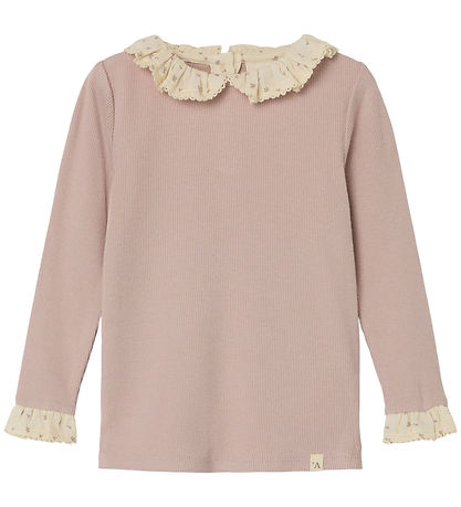 Lil' Atelier Bluse - Rib - NmfTrine - Shadow Gray m. Flæser Lil' Atelier Bluse - Rib - NmfTrine - Shadow Gray m. Flæser