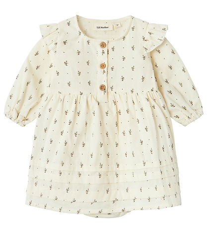 Lil' Atelier Kjolebody L/Æ - NbfRaisa - Turtledove m. Blomster