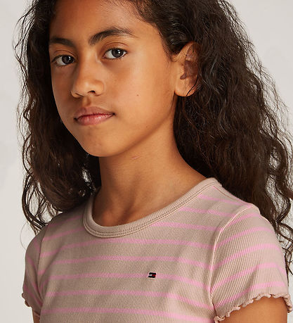 Tommy Hilfiger T-shirt - Rib - Classic Beige Pink Sugar Stripe Tommy Hilfiger T-shirt - Rib - Classic Beige Pink Sugar Stripe