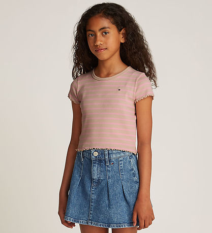 Tommy Hilfiger T-shirt - Rib - Classic Beige Pink Sugar Stripe Tommy Hilfiger T-shirt - Rib - Classic Beige Pink Sugar Stripe