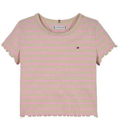 Tommy Hilfiger T-shirt - Rib - Classic Beige Pink Sugar Stripe Tommy Hilfiger T-shirt - Rib - Classic Beige Pink Sugar Stripe