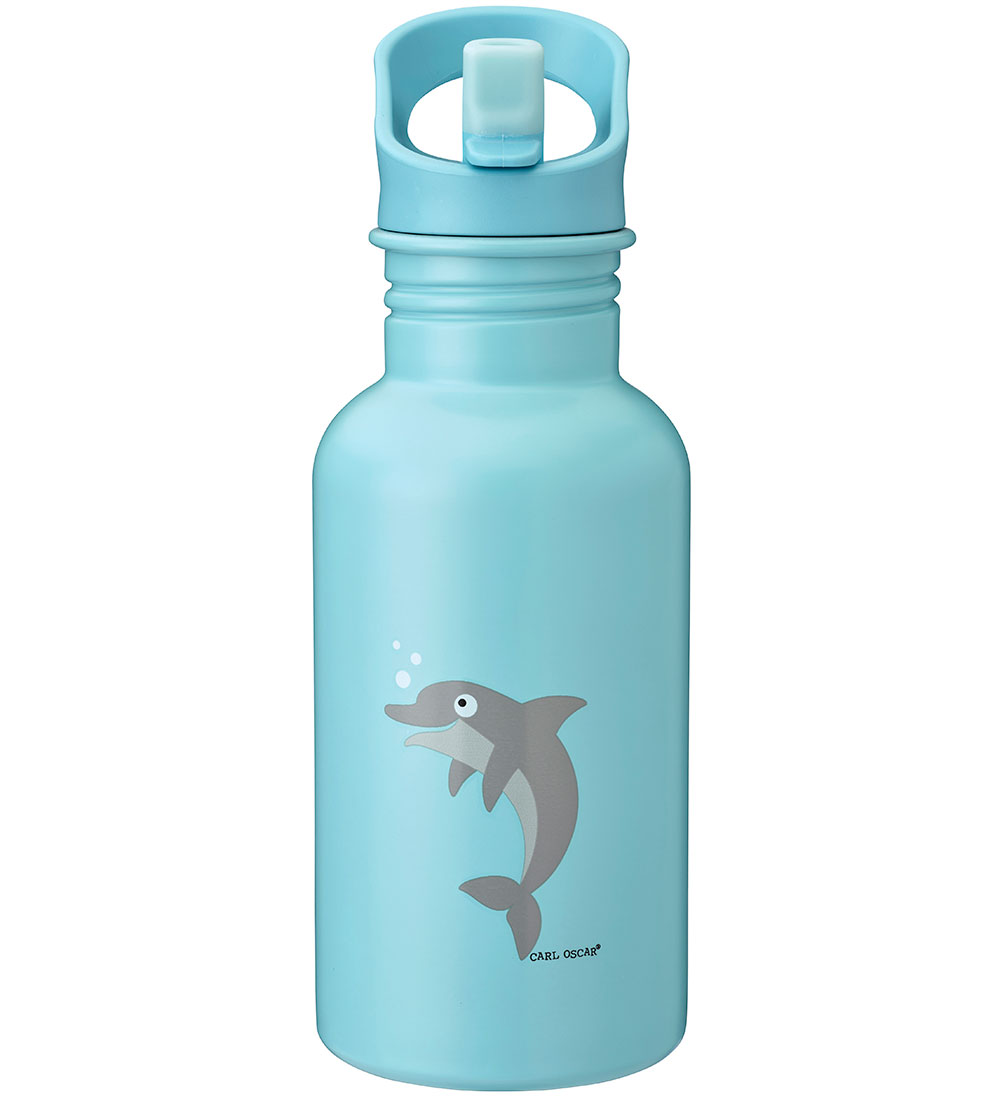 Carl Oscar Trinkflasche - Stahlfarben - 500 ml - Blau m. Delphin - Carl Oscar - One Size - Trinkflaschen