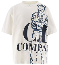 C.P. Company T-shirt - Gauze White m. Støvet Blå/Navy C.P. Company T-shirt - Gauze White m. Støvet Blå/Navy