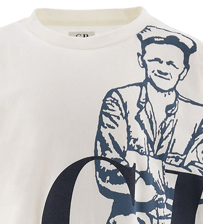 C.P. Company T-shirt - Gauze White m. Støvet Blå/Navy