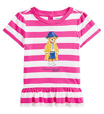 Polo Ralph Lauren T-shirt - Pink/Hvidstribet m. Bamse Polo Ralph Lauren T-shirt - Pink/Hvidstribet m. Bamse