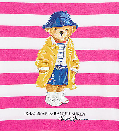Polo Ralph Lauren T-shirt - Pink/Hvidstribet m. Bamse Polo Ralph Lauren T-shirt - Pink/Hvidstribet m. Bamse