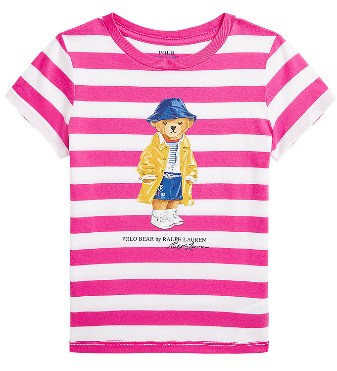 Polo Ralph Lauren T-shirt m. Bamse - Pink/Hvidstribet