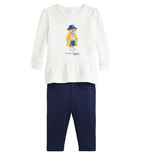 Polo Ralph Lauren Sweatshirt/Leggings - Hvid/Navy m. Bamse Polo Ralph Lauren Sweatshirt/Leggings - Hvid/Navy m. Bamse