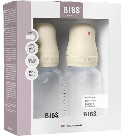 Bibs Sutteflaske - 2-pak - 150 ml - PP/Silikone - Ivory