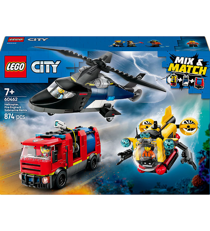 LEGO City Great Vehicles Remix helikopter, brandbil og ubåd