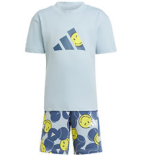 adidas Performance T-shirt/Sweathorts - Blå/Gul m. Smileyer adidas Performance T-shirt/Sweathorts - Blå/Gul m. Smileyer