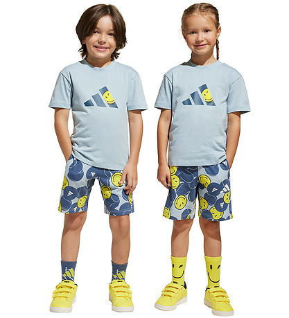 adidas Performance T-shirt/Sweathorts - Blå/Gul m. Smileyer