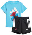 adidas Performance T-Shirt/Shorts - Marvel - Bright Cyan/Hvid m. adidas Performance T-Shirt/Shorts - Marvel - Bright Cyan/Hvid m.